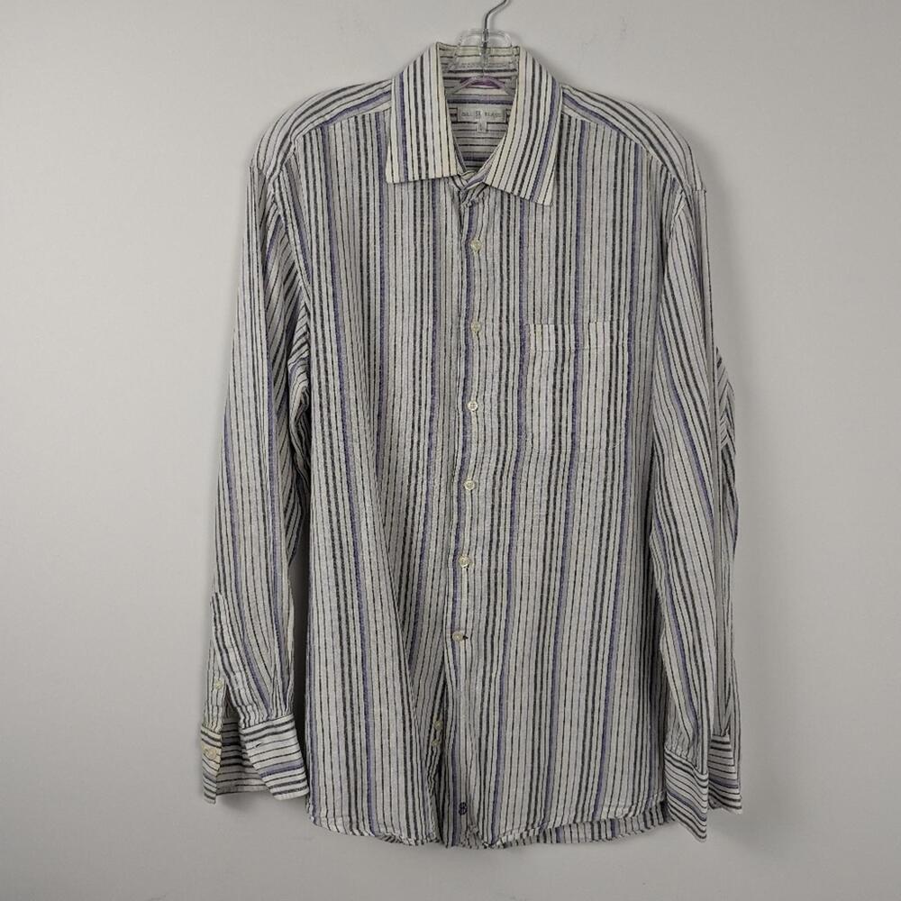 Bill Blass Premium Linen Cotton Striped Shirt Size Large